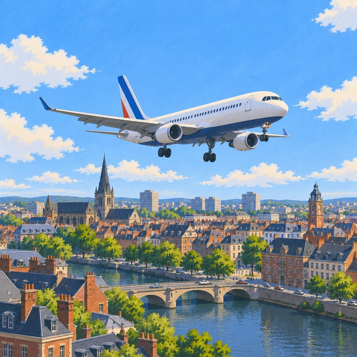 Avion volant bas au-dessus d'une ville