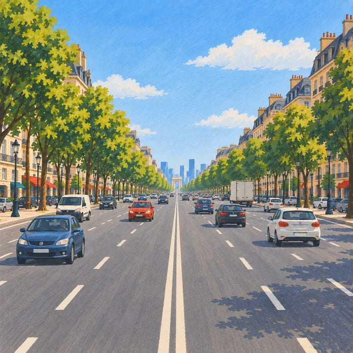 Large avenue bordée d'arbres