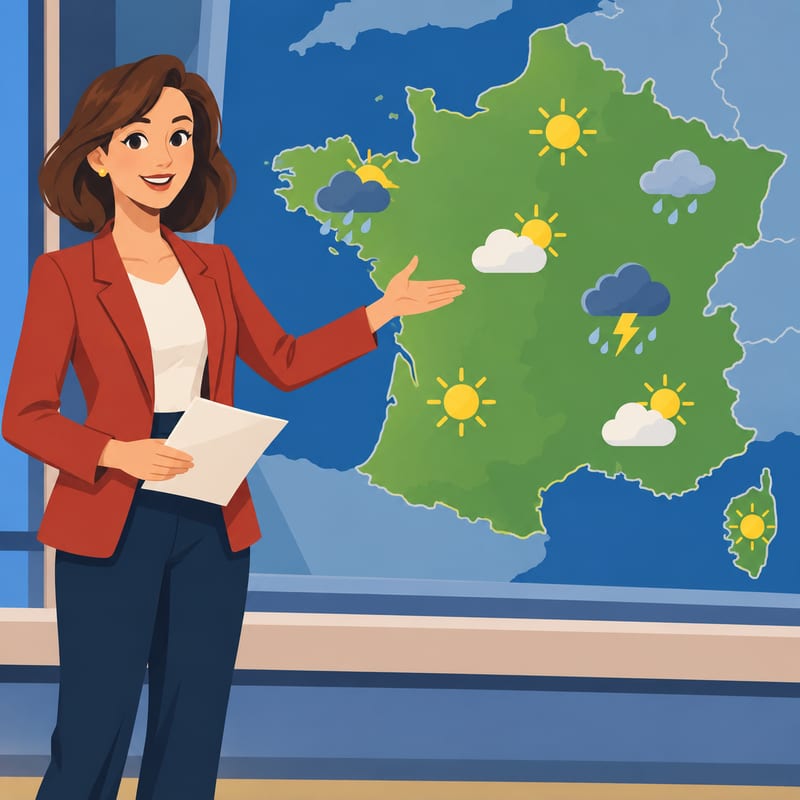 Une présentatrice météo devant une carte de France