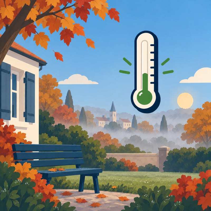 Un jardin en automne et un thermomètre vert