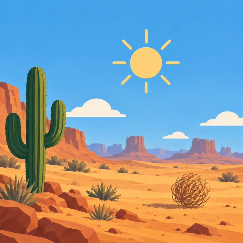Un désert avec un cactus sous le soleil